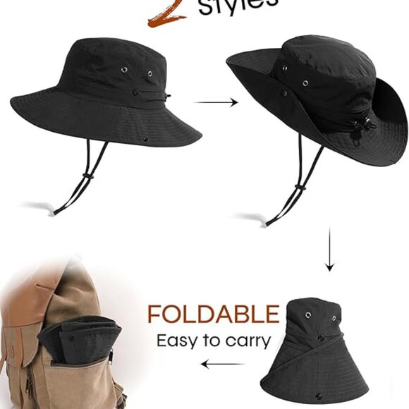 Sun Hats for Women with Ponytail Hole Wide Brim Beach Bucket Hat UPF 50+ main image 5